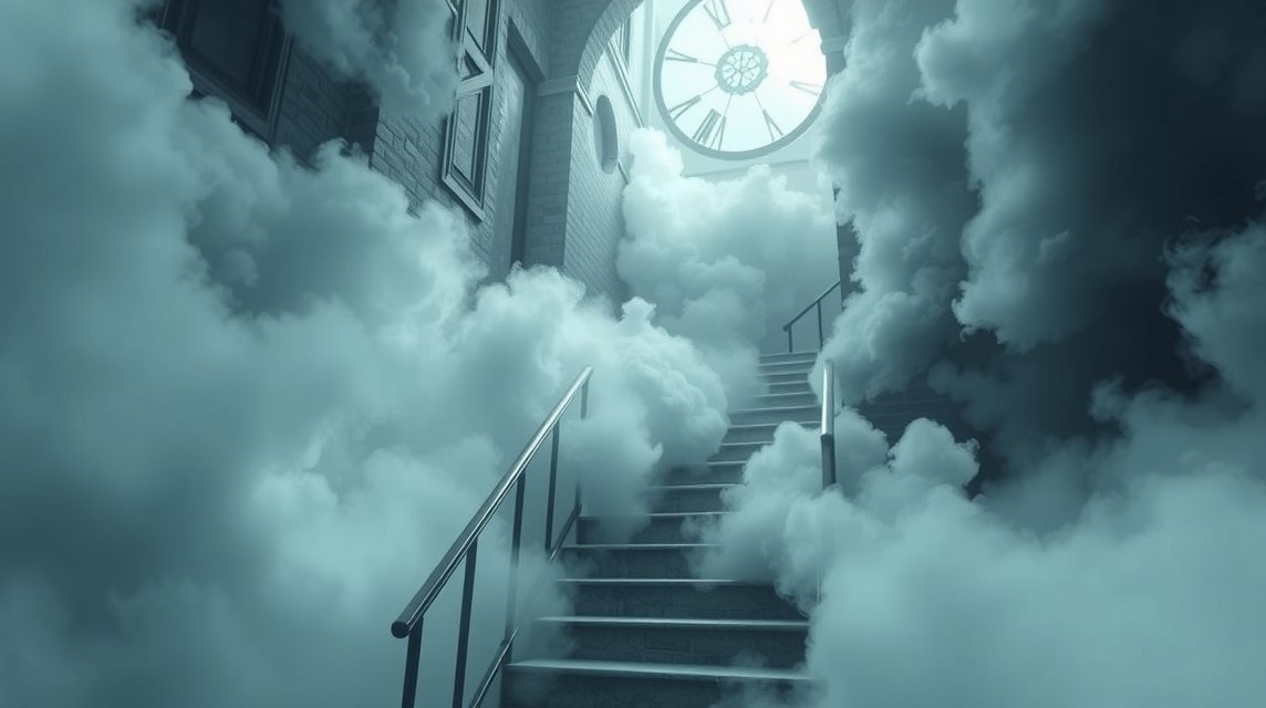 Scale avvolte nella nebbia, simbolo di ansia e insicurezza nei sogni