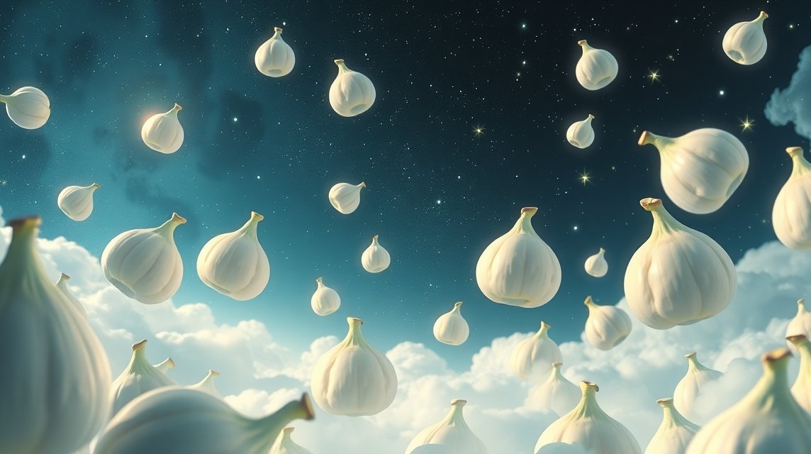 Fichi bianchi dolci fluttuanti nel cielo stellato
