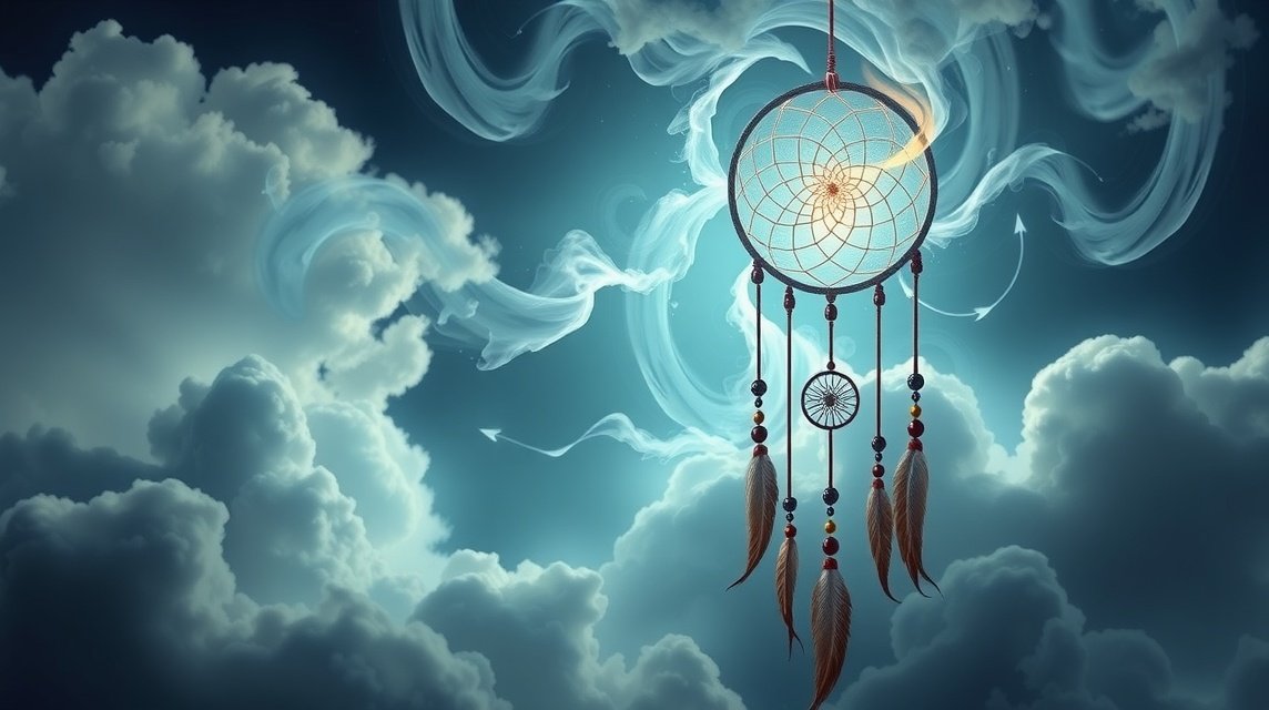 Un sogno che rappresenta un'acchiappa sogni tra nuvole eteree