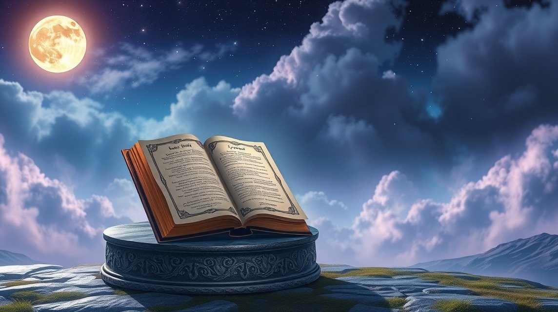 Libro aperto sotto la luna che rappresenta i messaggi dei defunti