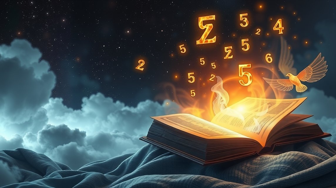 Libro aperto con numeri fortunati che fluttuano nel cielo notturno.
