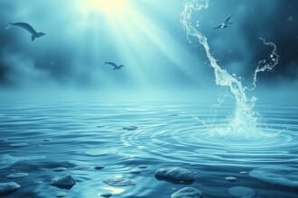 Acqua che salta nel mare sotto la luce del sole