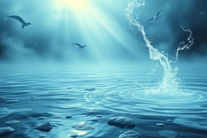 Acqua che salta nel mare sotto la luce del sole