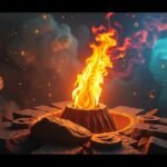 Fiamma ardente su un tronco di legno, simbolo di trasformazione nei sogni