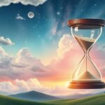 Clessidra su sfondo di cielo sereno e nuvole.