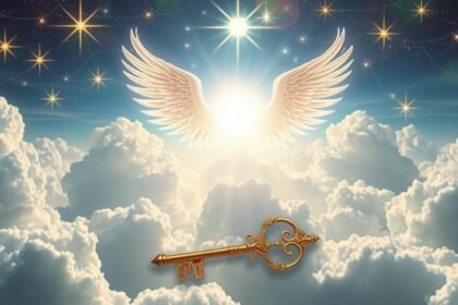 Un'immagine divina del numero angelico 1616 con ali e chiavi