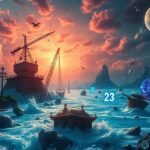 Immagine surreale di un'alluvione con simboli e numeri fortunati