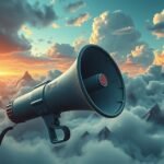 Megafono tra le nuvole al tramonto che simboleggia la frustrazione