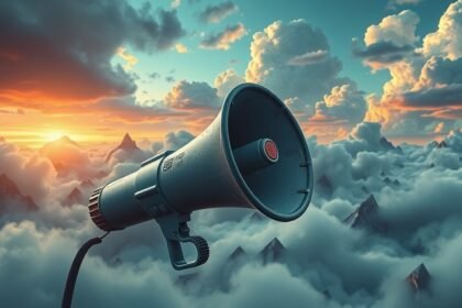 Megafono tra le nuvole al tramonto che simboleggia la frustrazione