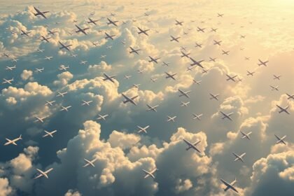 Tanti aerei in volo tra le nuvole, simbolo di successo e ambizione