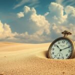 Orologio immerso nella sabbia, simbolo di tempo e memoria trascurata