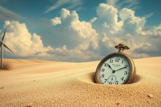 Orologio immerso nella sabbia, simbolo di tempo e memoria trascurata