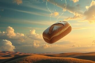 Pane che fluttua nel cielo, simbolo di nutrimento e salute.