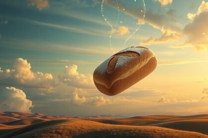 Pane che fluttua nel cielo, simbolo di nutrimento e salute.