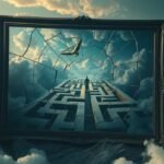 Un labirinto surreale che simboleggia l'insicurezza e il tradimento nei sogni