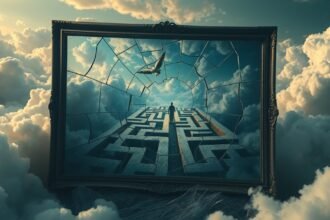 Un labirinto surreale che simboleggia l'insicurezza e il tradimento nei sogni