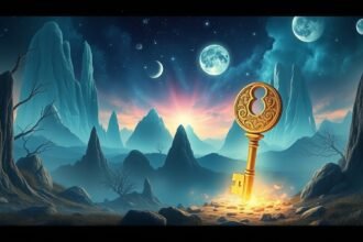 Chiave dorata in un paesaggio onirico magico