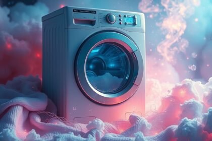 Lavatrice in un ambiente onirico rappresenta la pulizia interiore.