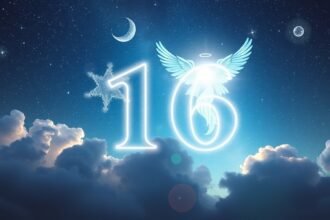 Numero angelico 16 nel cielo stellato simboleggia cambiamento e crescita spirituale.