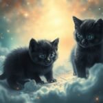 Gattini neri piccoli in un'atmosfera onirica e misteriosa