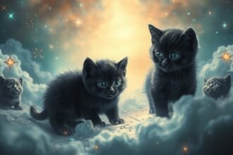 Gattini neri piccoli in un'atmosfera onirica e misteriosa