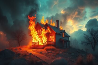 Casa in fiamme simbolo di trasformazione e cambiamento