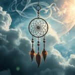 Sognatore sotto un cielo nuvoloso con un cattura sogni