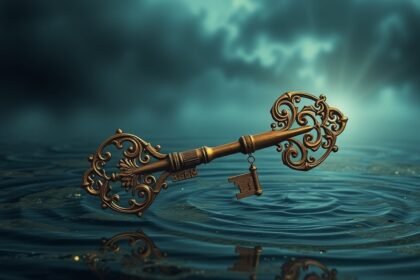 Chiave dorata sopra acqua che rappresenta opportunità finanziarie.