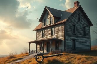 Casa vecchia con chiave simbolica, evocando ricordi e passato