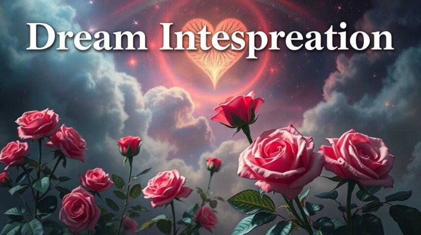 Rose in un cielo misterioso con un cuore luminoso