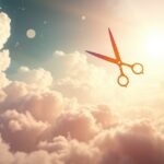 Forbici fluttuanti tra le nuvole in un cielo sereno