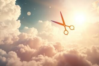 Forbici fluttuanti tra le nuvole in un cielo sereno