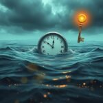 Orologio sommerso in acqua con una chiave luminosa