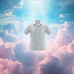 Camicia bianca fluttuante tra le nuvole, simbolo di purezza e nuovi inizi.