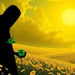 Silhouette in a yellow field symbolizing emotions of jealousy or joy.