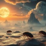 Scarafaggi in un paesaggio onirico al chiaro di luna