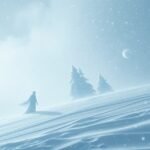 Una figura solitaria cammina su un paesaggio innevato e silenzioso.