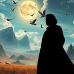 Un paesaggio onirico con una figura che sogna di incontrare un personaggio famoso.