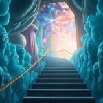 Scalinata che porta a un'atmosfera onirica e celestiale.