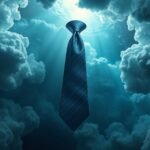 Cravatta blu sospesa tra le nuvole simbolo di formalità nei sogni