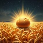 Pane dorato tra i campi di grano sotto un cielo stellato