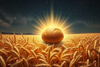 Pane dorato tra i campi di grano sotto un cielo stellato