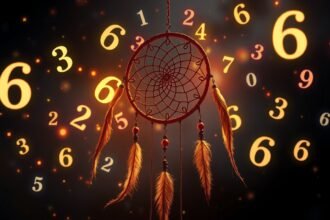 Un acqu dreamcatcher con numeri luminosi che rappresentano i sogni da interpretare.