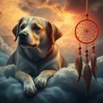 Cane sdraiato tra le nuvole con un sogno acchiappasogni.