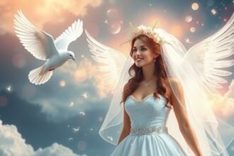 Sposa in abito bianco simbolo di purezza e nuovi inizi.