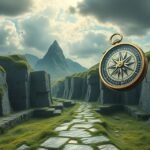 Bussola sospesa su un sentiero tra le rocce