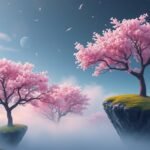 Albero in fiore e chiave d'oro nel cielo sereno