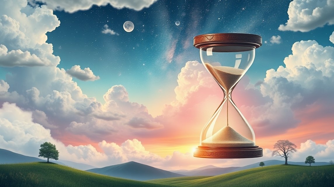 Clessidra su sfondo di cielo sereno e nuvole.