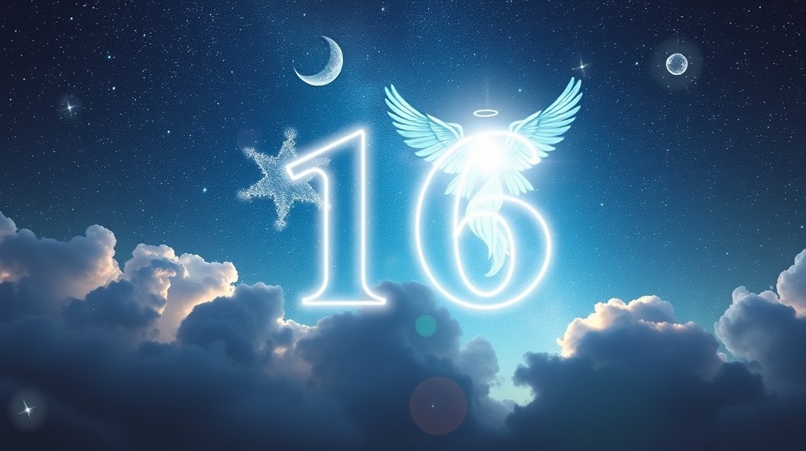 Numero angelico 16 nel cielo stellato simboleggia cambiamento e crescita spirituale.