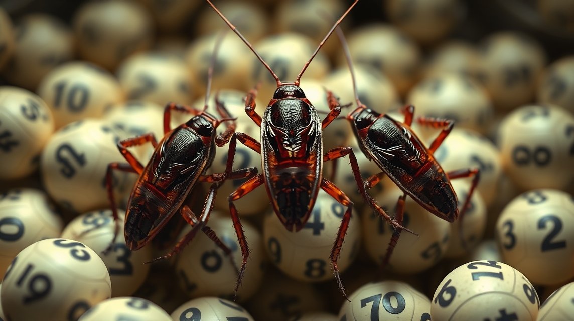Blatte marroni su palline del Lotto, simbolo di ansie quotidiane